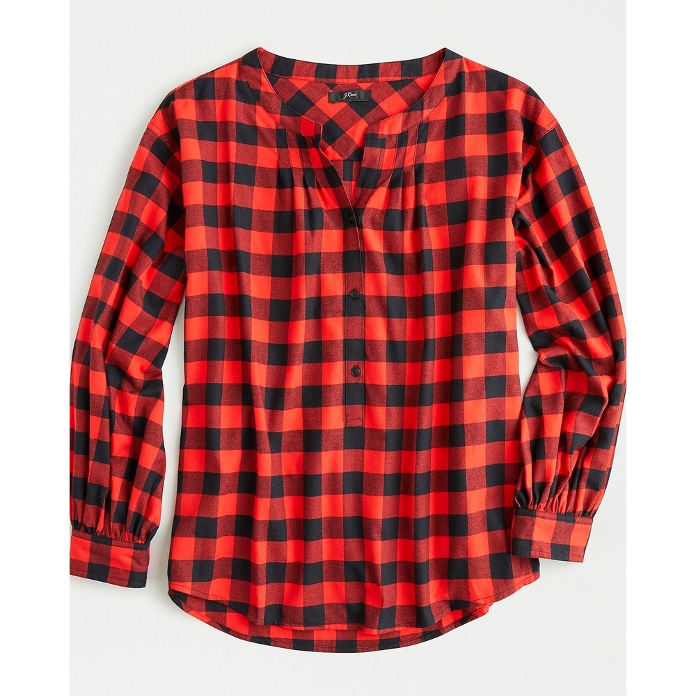 J.Crew Womens Red Black Buffalo Check Plaid Cotton Button‎ Blouse Top Medium